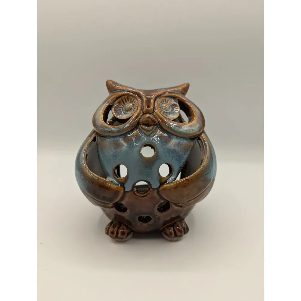 Pier 1 Imports Ceramic Glazed Owl Tealight Votive Candle Holder New 5